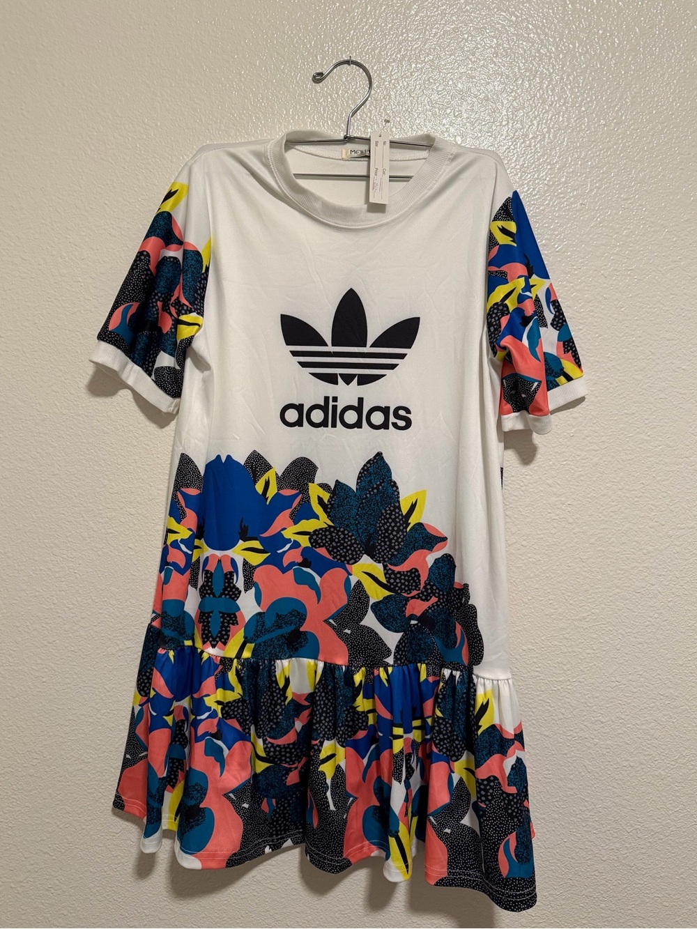 adidas White Casual Dress with Blue, Pink & Yellow Floral Print